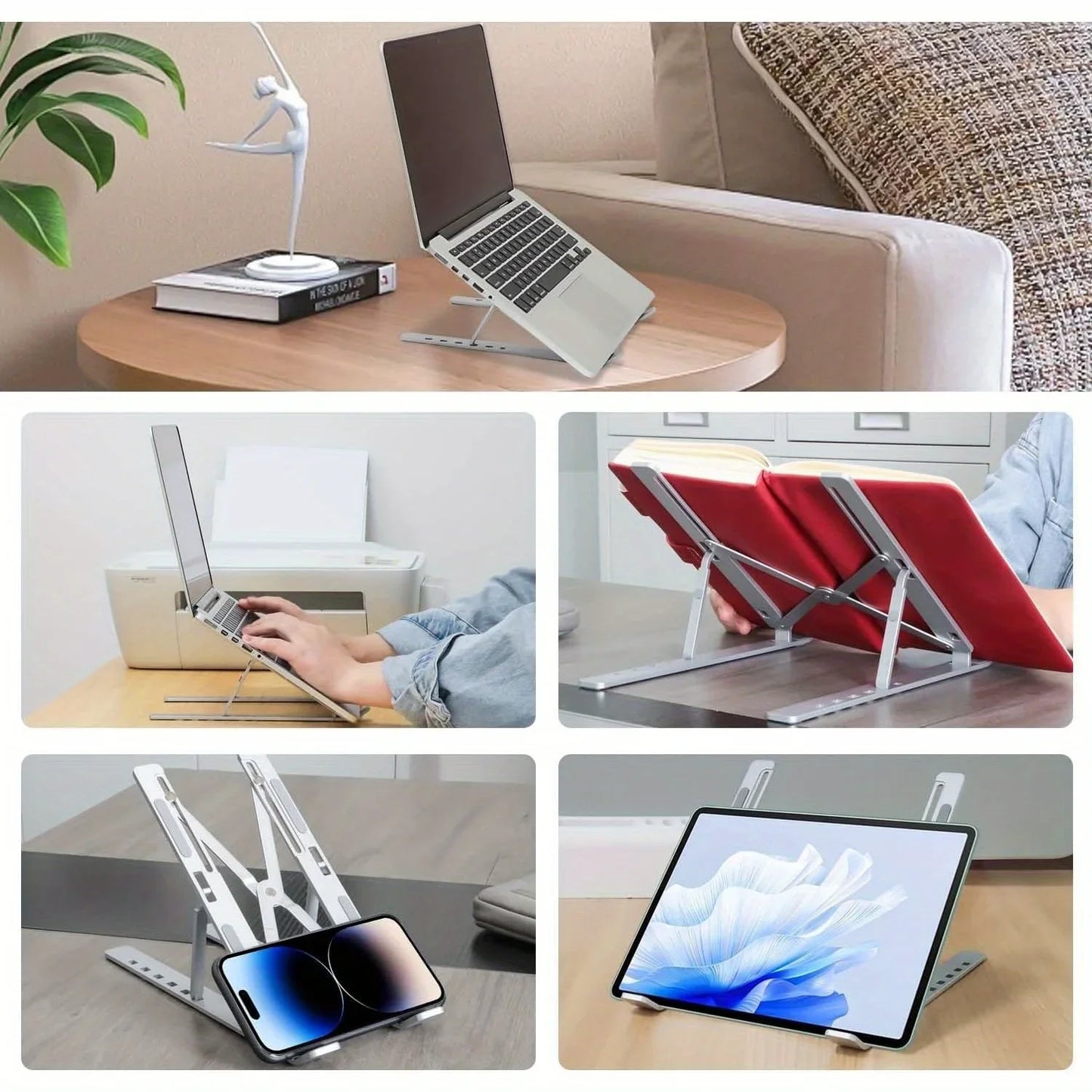 Adjustable Aluminum Laptop Stand - 6-Level Height, Foldable & Portable