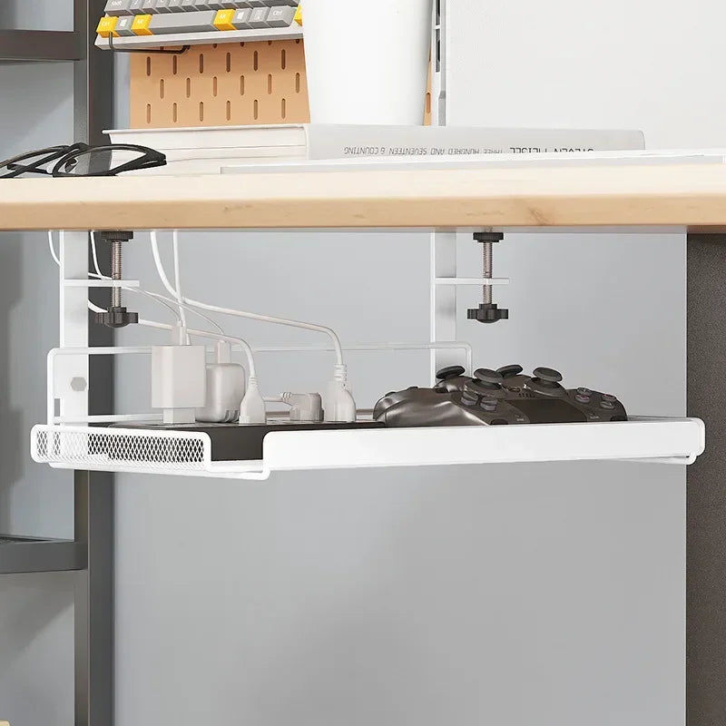 Steel Under Desk Cable Organizer Tray - No Drill Wire Rack