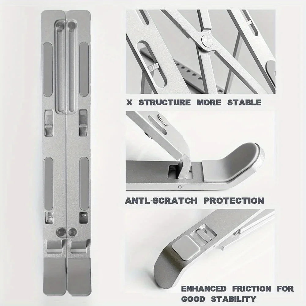 Adjustable Aluminum Laptop Stand - 6-Level Height, Foldable & Portable