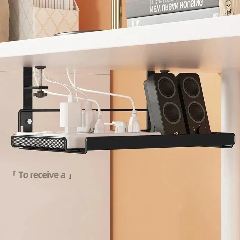 Steel Under Desk Cable Organizer Tray - No Drill Wire Rack