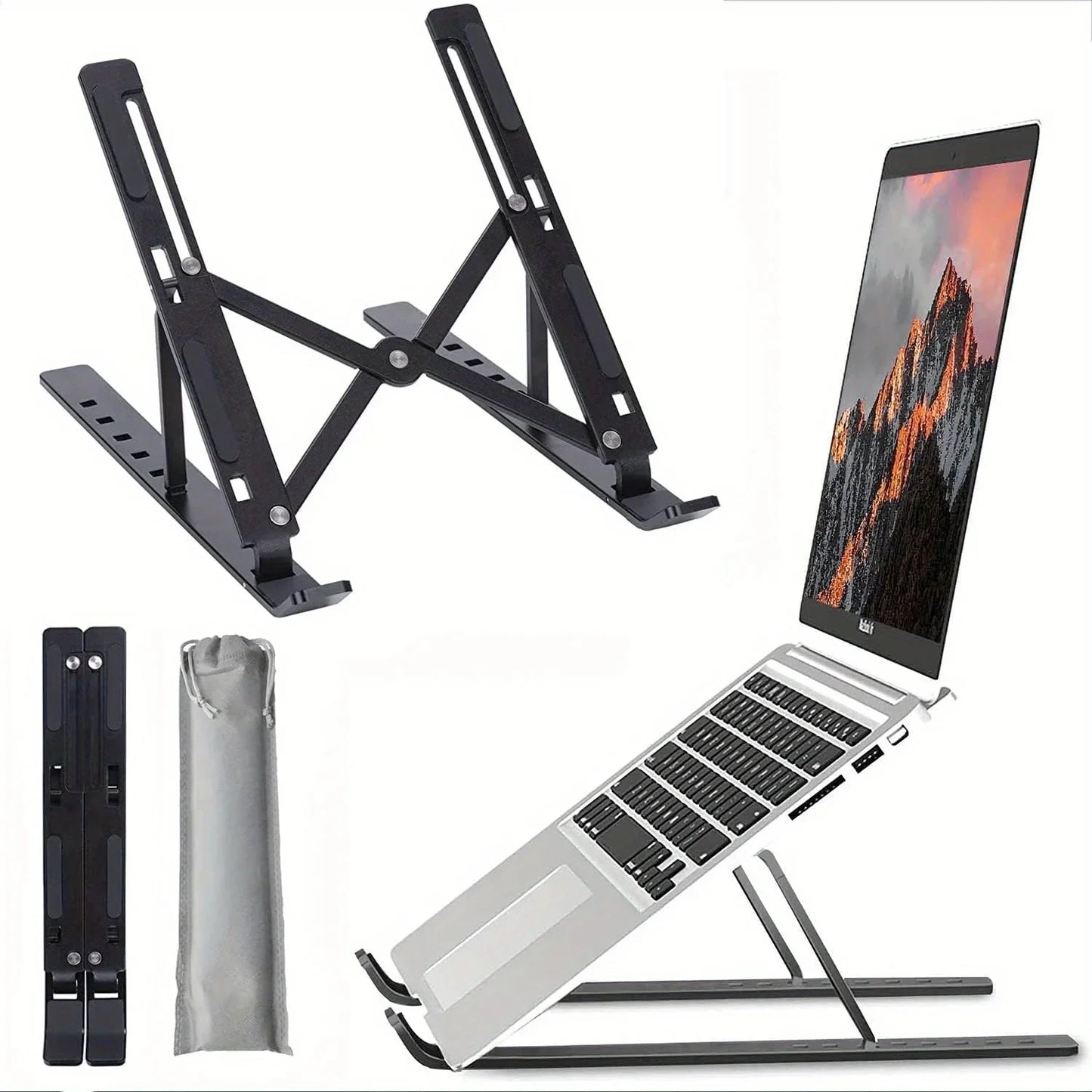 Adjustable Aluminum Laptop Stand - 6-Level Height, Foldable & Portable