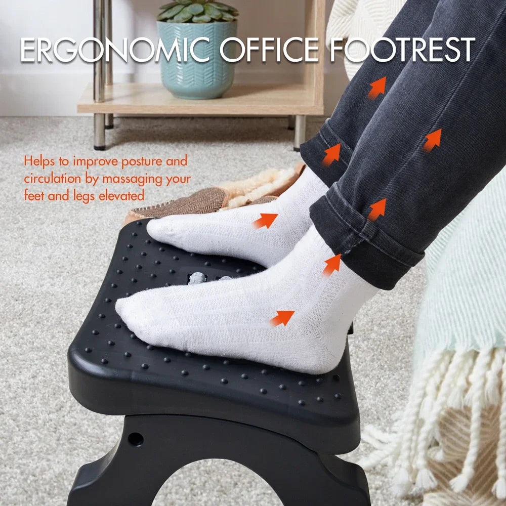 Under Desk Footrest with Massage Rollers - Adjustable Height