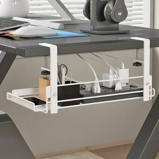 Steel Under Desk Cable Organizer Tray - No Drill Wire Rack