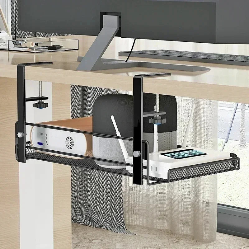 Steel Under Desk Cable Organizer Tray - No Drill Wire Rack
